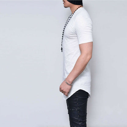 Men’s Short Sleeves Plain Long T Shirts-STYLEGOING