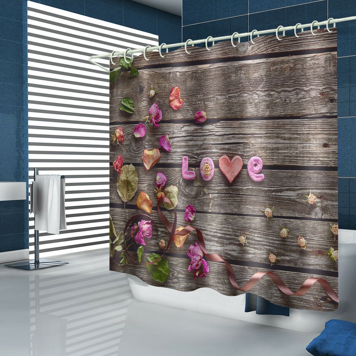 Floral Love Wodd Fabric Shower Curtain-STYLEGOING
