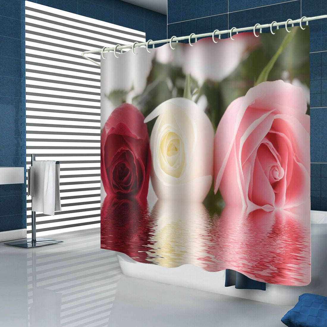 Three Roses Fabric Shower Curtain for Bathroom-STYLEGOING