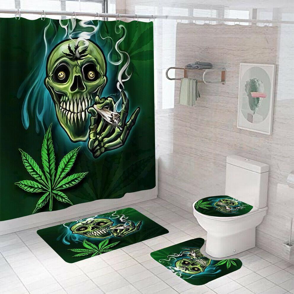 Skull Shower Curtain Bathroom Rug Set Thick Bath Mat Non-Slip Toilet Lid Cover-STYLEGOING