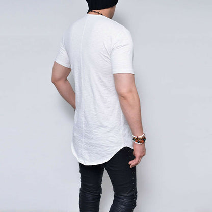 Men’s Short Sleeves Plain Long T Shirts-STYLEGOING