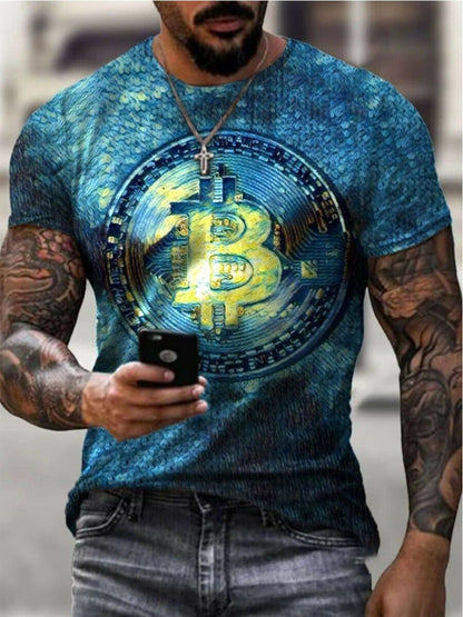 Men's Short Sleeve Bitcoin Dye Print T-shirt-STYLEGOING