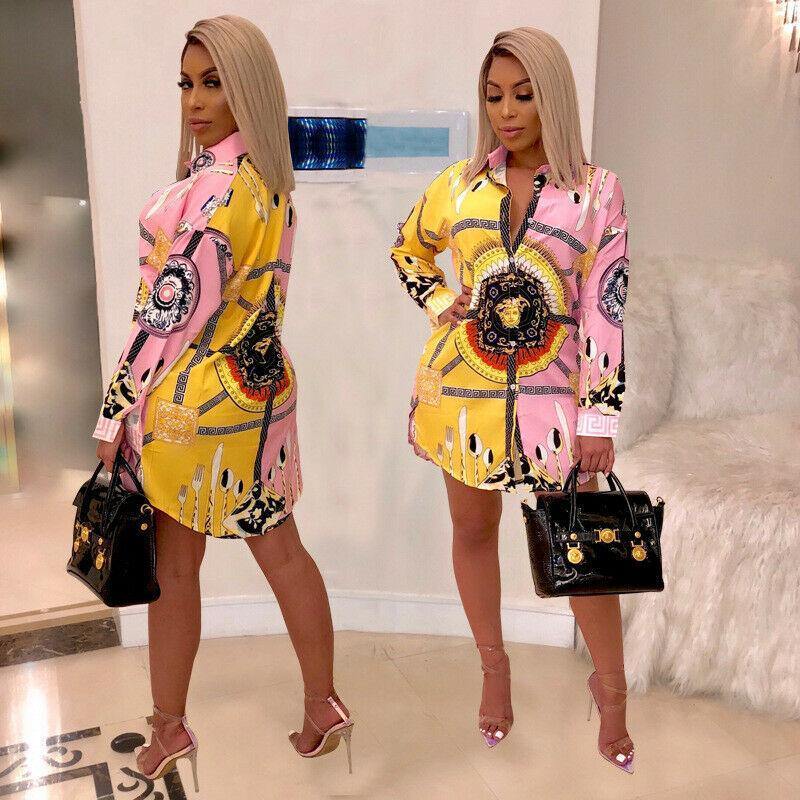 Womens Long Sleeve Mini Shirt Dress-STYLEGOING