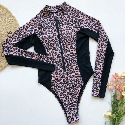 Long Sleeves Zippered One Piece Swimsuits-STYLEGOING