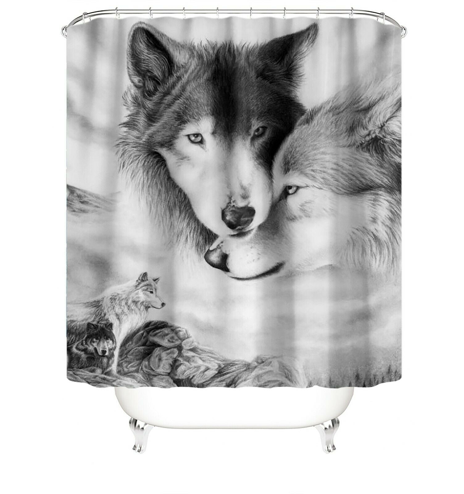 Wolf Print Fabric Shower Curtains-STYLEGOING