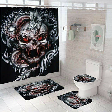 Skull Shower Curtain Set Bathroom Rug Thick Bath Mat Non-Slip Toilet Lid Cover-STYLEGOING