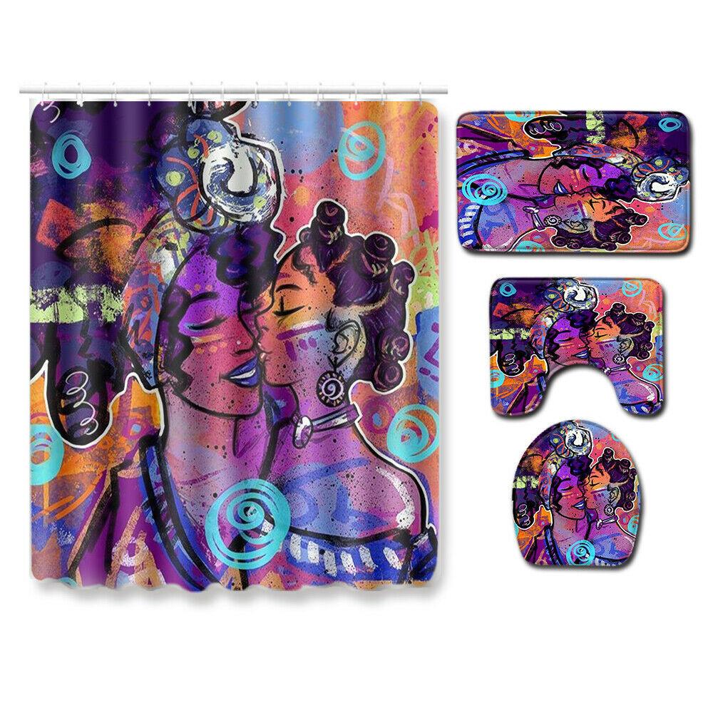 African Woman Shower Curtain Bathroom Rug Set Bath Mat Non-Slip Toilet Lid Cover-STYLEGOING