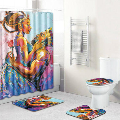 African Woman Shower Curtain Bathroom Rug Set Bath Mat Non-Slip Toilet Lid Cover-STYLEGOING
