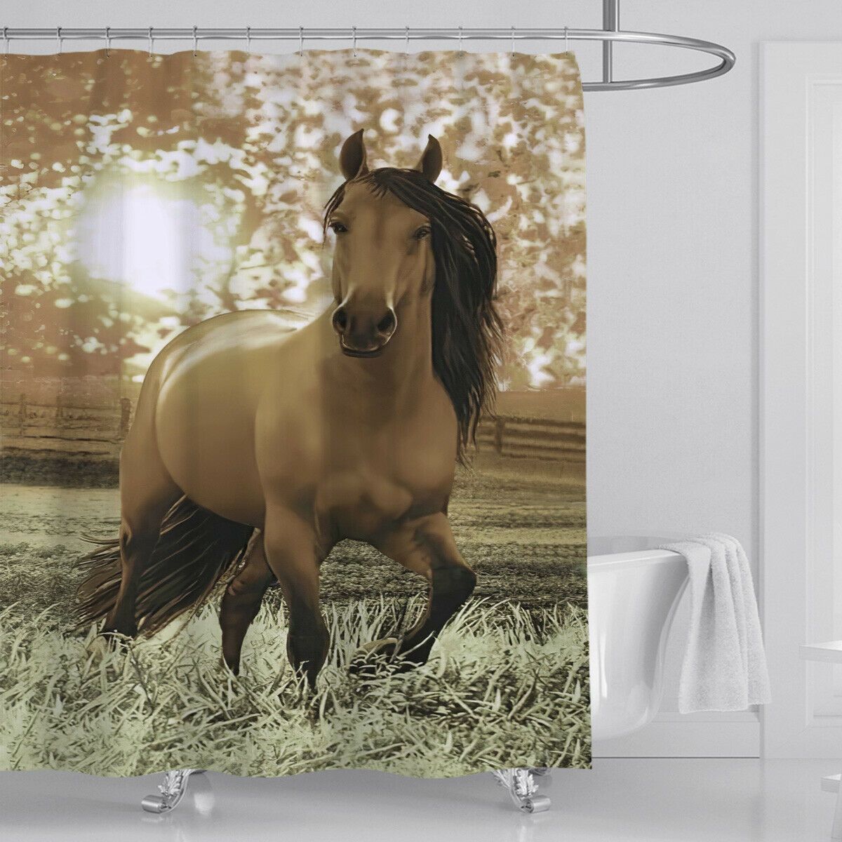 War Horse Fabric Shower Curtain-STYLEGOING