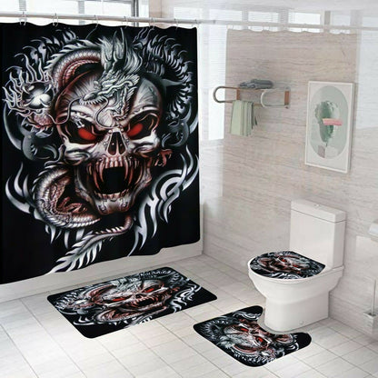 Skull Shower Curtain Set Bathroom Rug Thick Bath Mat Non-Slip Toilet Lid Cover-STYLEGOING