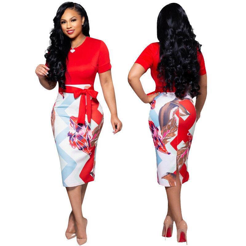 Casual Short Sleeve Bodycon Midi Dress-STYLEGOING