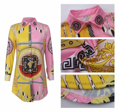 Womens Long Sleeve Mini Shirt Dress-STYLEGOING