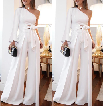 Loose One Shoulder Long Sleeves Jumpsuits-STYLEGOING