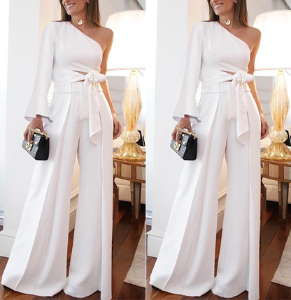 Loose One Shoulder Long Sleeves Jumpsuits-STYLEGOING