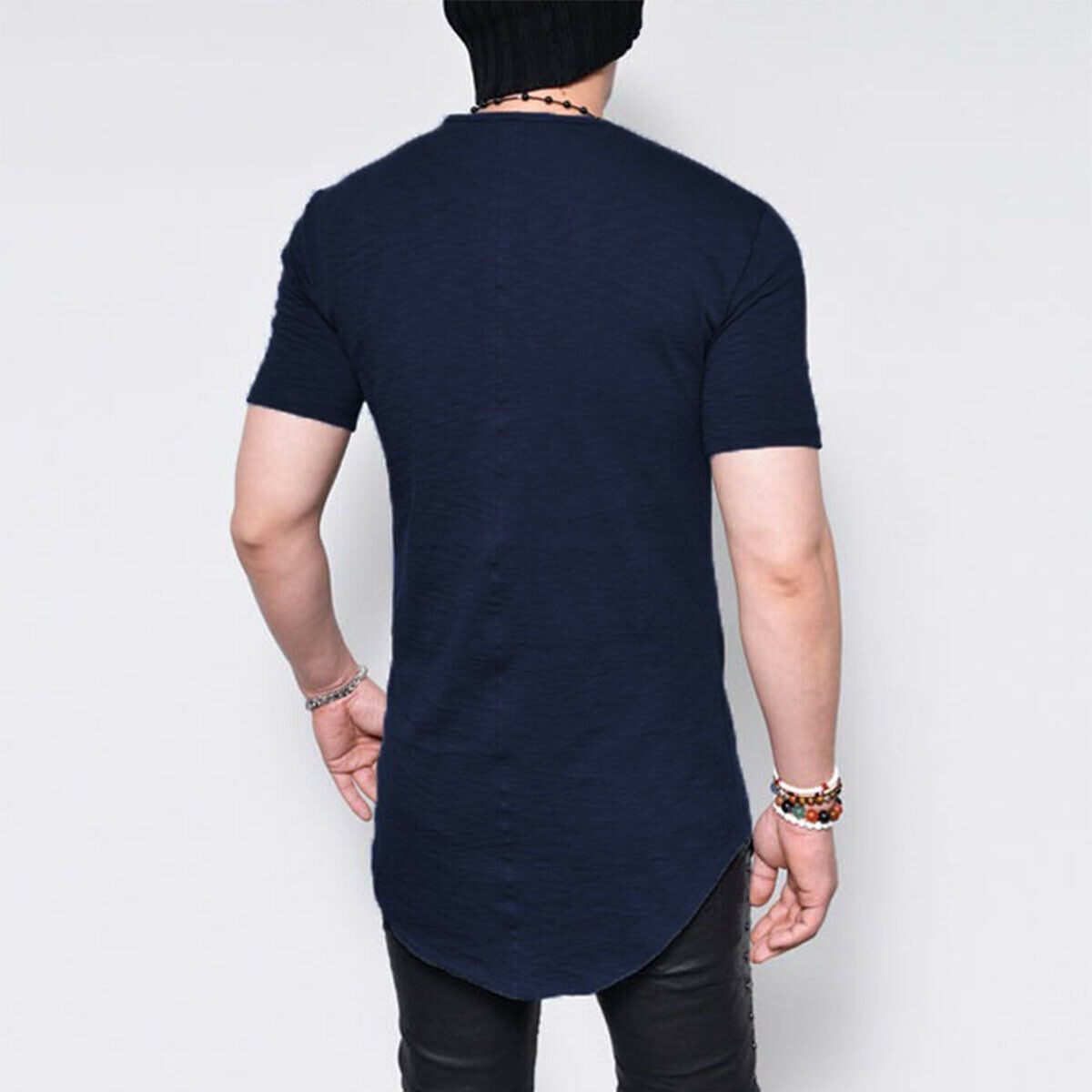 Men’s Short Sleeves Plain Long T Shirts-STYLEGOING