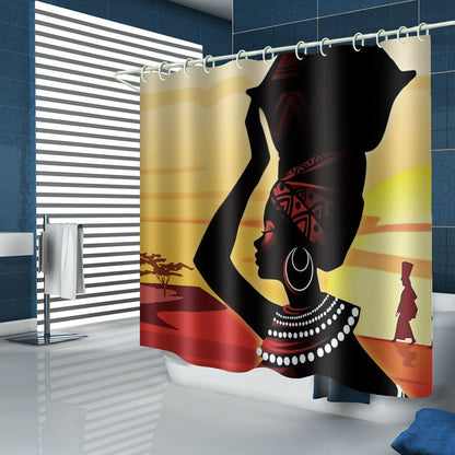 African Woman Shower Curtain Bathroom Rug Set Bath Mat Non-Slip Toilet Lid Cover-STYLEGOING
