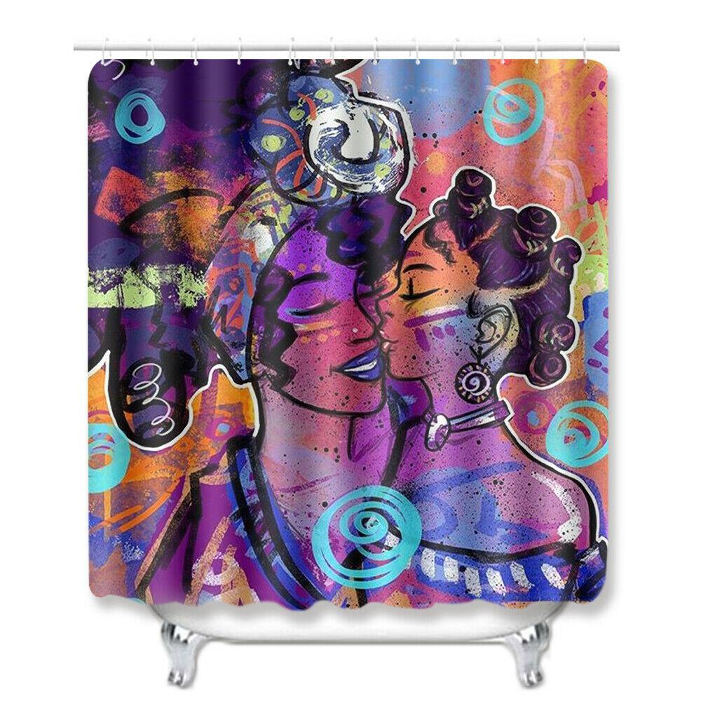 African Woman Shower Curtain Bathroom Rug Set Bath Mat Non-Slip Toilet Lid Cover-STYLEGOING