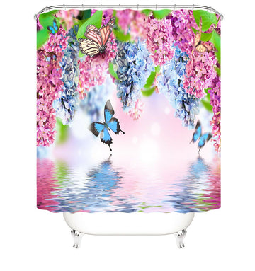 Butterfly&Floral Fabric Shower Curtain-STYLEGOING