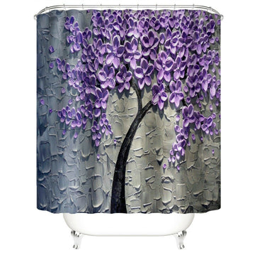 Purple 3D Floral Fabric Shower Curtain-STYLEGOING