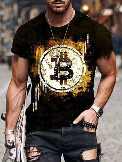 Men's Short Sleeve Bitcoin Dye Print T-shirt-STYLEGOING