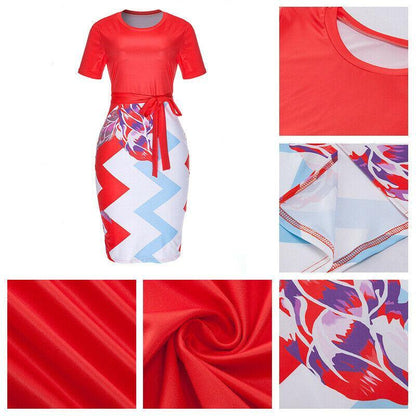 Casual Short Sleeve Bodycon Midi Dress-STYLEGOING