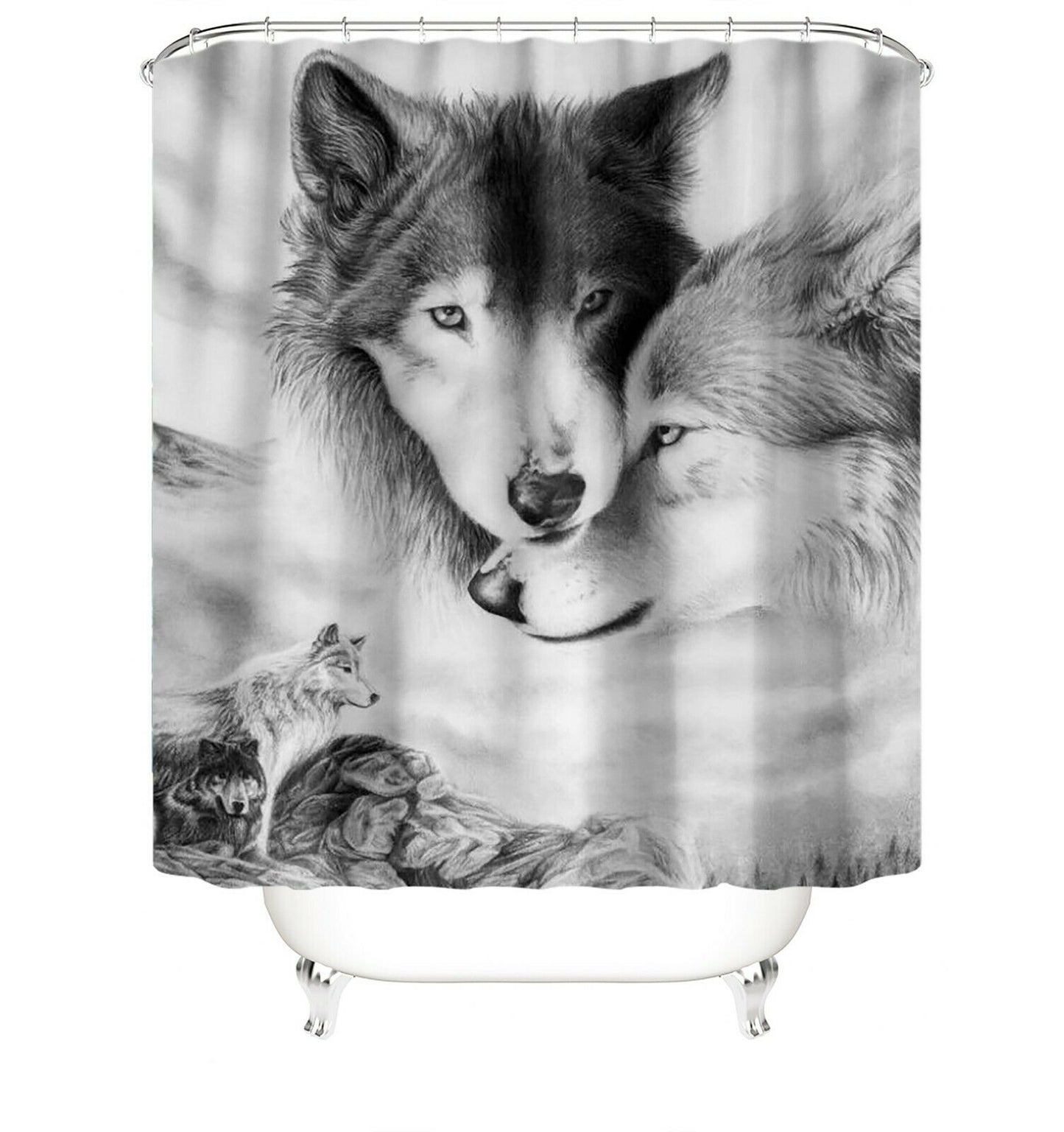 Wolf Print Fabric Shower Curtains-STYLEGOING