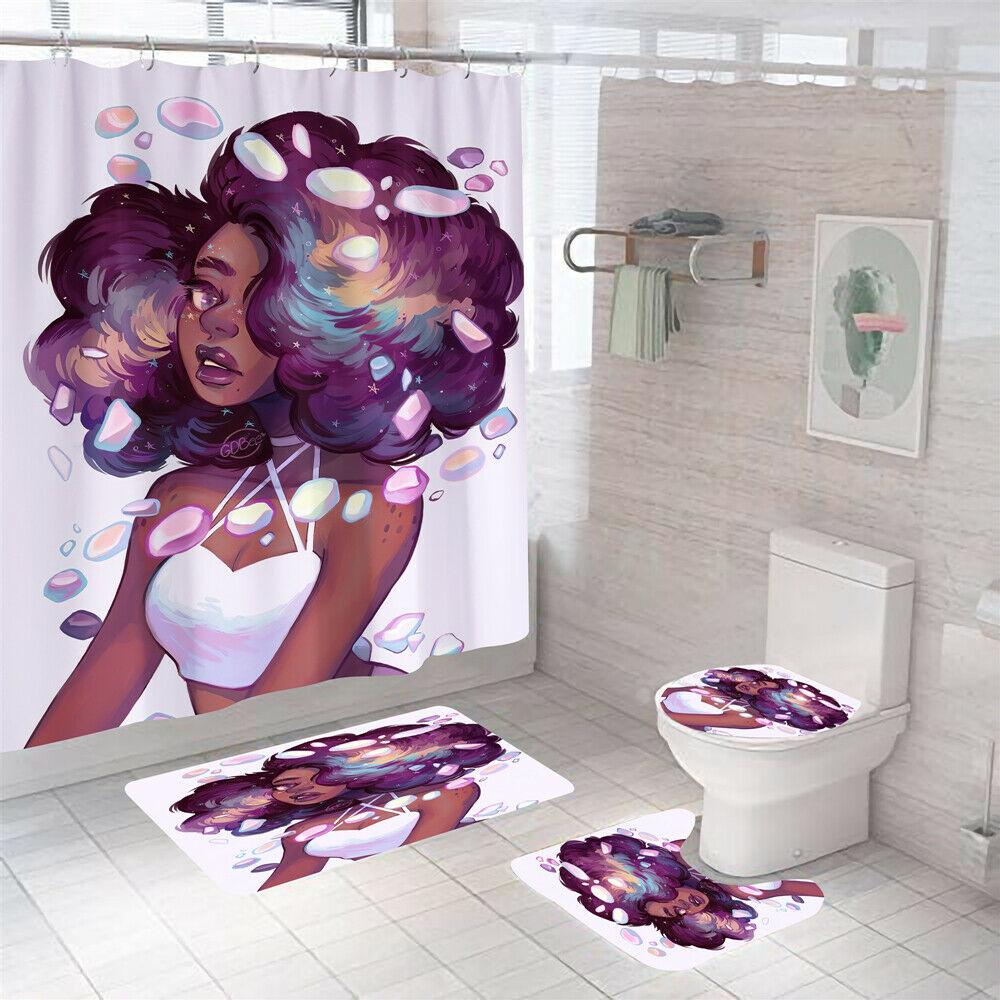 African Woman Shower Curtain Bathroom Rug Set Bath Mat Non-Slip Toilet Lid Cover-STYLEGOING