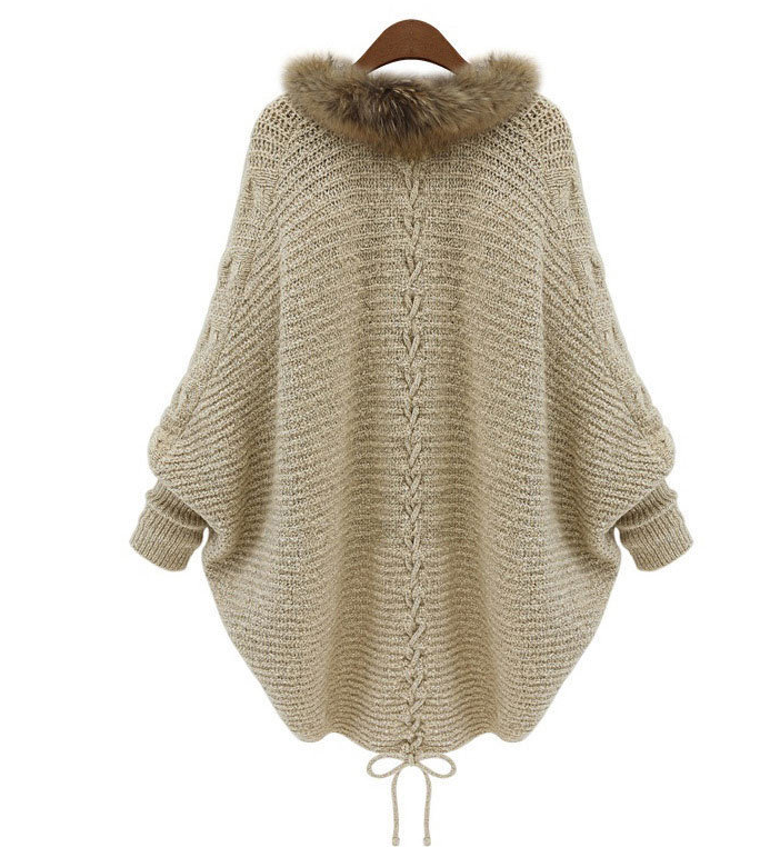 Women Cradigan Bat Faux Fur Cardigan Sweater-STYLEGOING