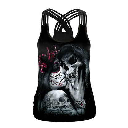 Halloween 3d Horrible Human Skeleton Tank Tops for Women